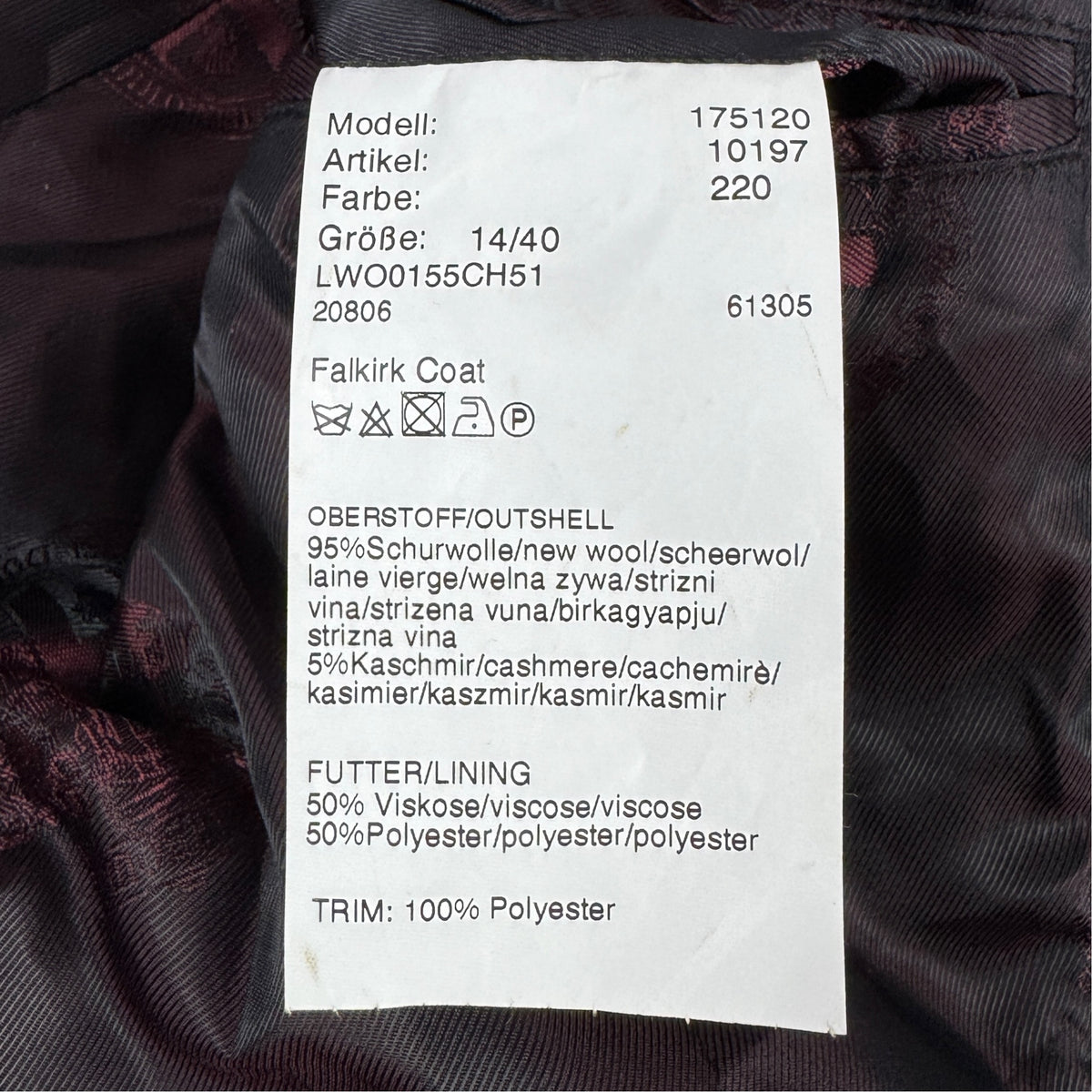 Palton Barbour Femei 95% Lână 5% Caşmir - L