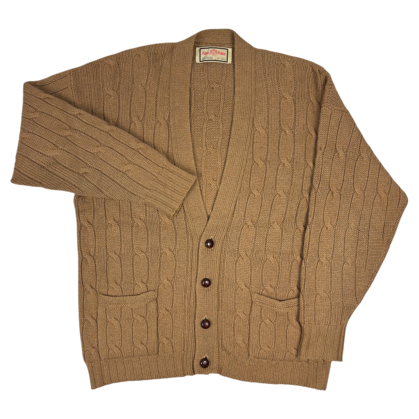 Cardigan Alan Paine Vintage 100% Păr De Cămilă - XL